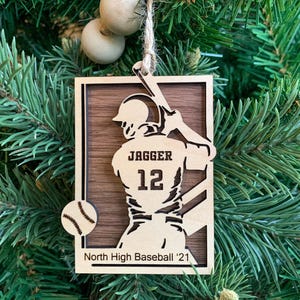 Personalized Baseball Ornament, Engraved Wooden Sports Ornament with Name and Number, Sports Jersey