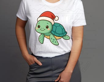 Ocean Christmas Turtle PNG – Santa Hat Sea Animal (Digital Download)