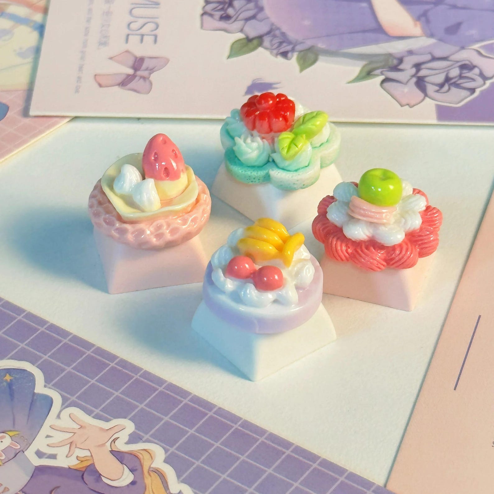 Cute Lily of the Valley Pastel Keycap Set for Mechanical Keyboards