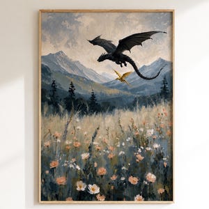 Väggkonst med Fourth Wing-draken | Tryck av Tairn och Andarna | Merchandise med Fourth Wing | Rebecca Yarros fankonst | Bokinspirerad fantasydekor
