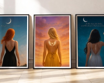 Set de 3 pósteres de Sarah J. Maas / Impresión de Crescent City / Arte mural de Trono de Cristal / Velaris de ACOTAR / Descarga digital de BookTok