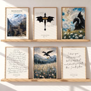 Fourth Wing Wall Art Set of 6 | Tairn & Andarna Dragon Prints | Basgiath War College | Rebecca Yarros Bookish Decor