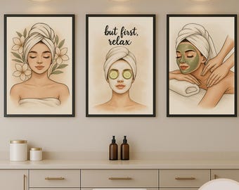 Spa Wall Art Set of 3| Esthetician Printable Decor | Relaxing Self Care Posters | Minimalist Beauty Salon Digital Download