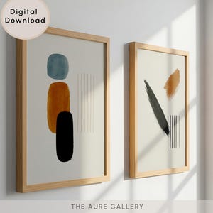Minimalistische abstrakte Wandkunst 2er-Set | Terrakotta Beige Schwarz Drucke | Japandi Skandinavische Poster | Moderne digitale Download Dekor