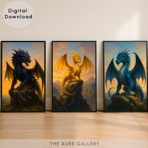 Juego de 3 pósteres del Cuarto Dragón de Ala (Descarga digital) – Tairn, Andarna, Sgaeyl / Arte mural imprimible de fantasía de BookTok