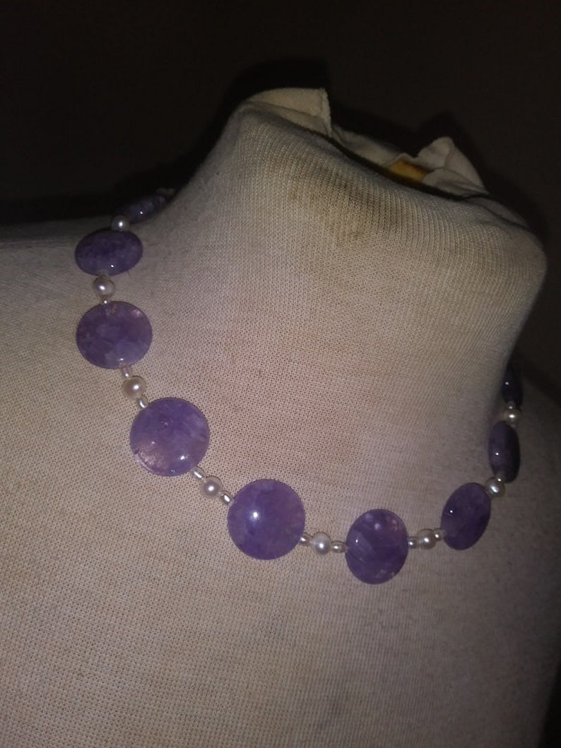 Length 18 Pearl /& Sterling Silver Necklace Lovely Lavender Brazilian Amethyst