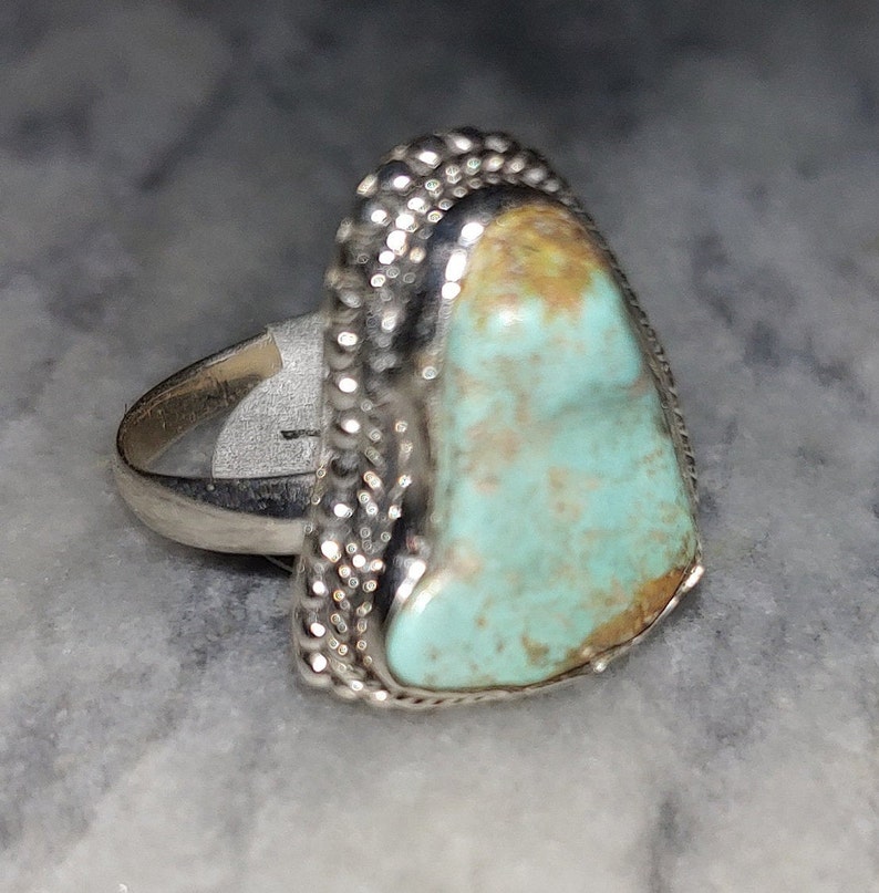 Raw Abstract Cut Turquoise /& Sterling Silver Statement Ring Size 8