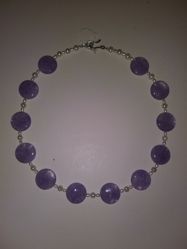 Length 18 Pearl /& Sterling Silver Necklace Lovely Lavender Brazilian Amethyst