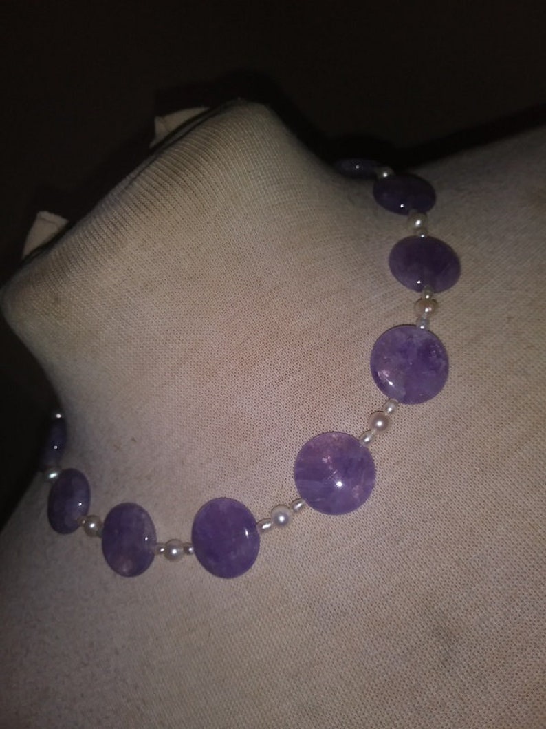 Length 18 Pearl /& Sterling Silver Necklace Lovely Lavender Brazilian Amethyst