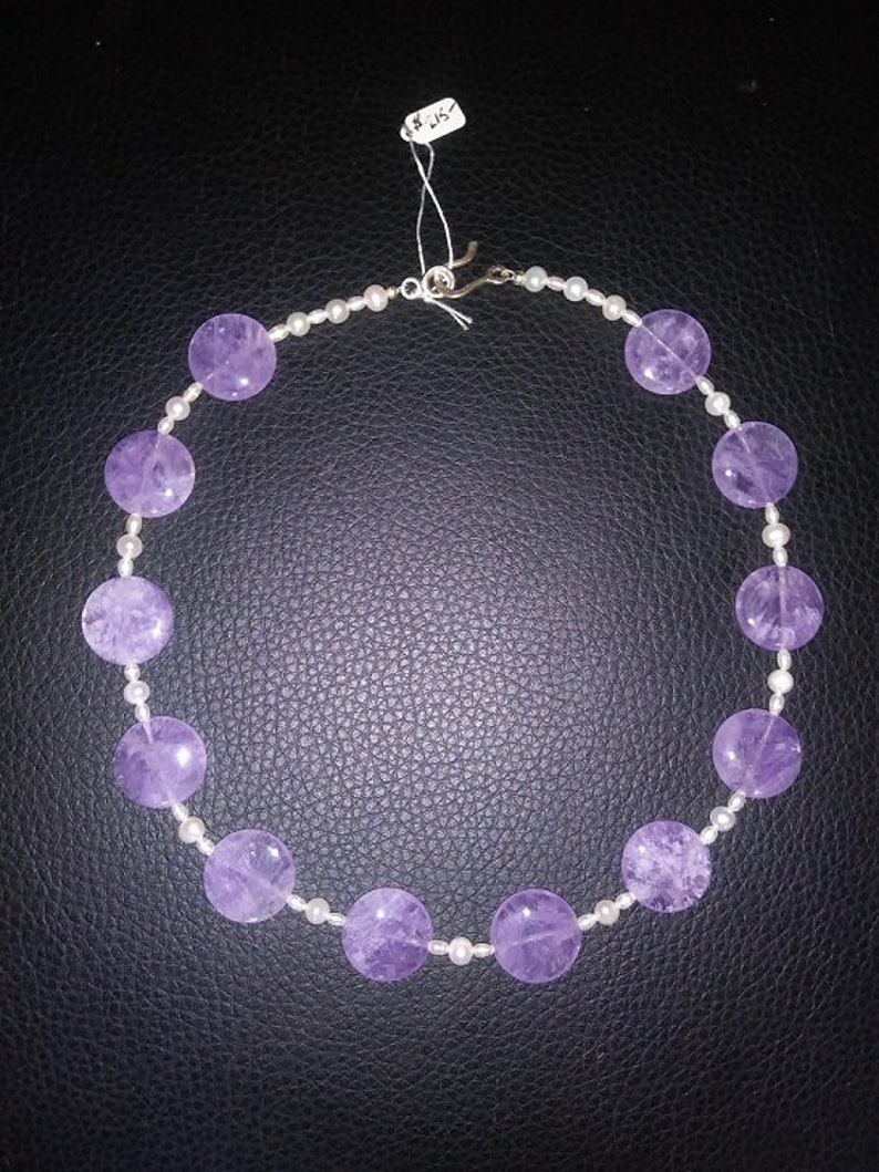 Length 18 Pearl /& Sterling Silver Necklace Lovely Lavender Brazilian Amethyst