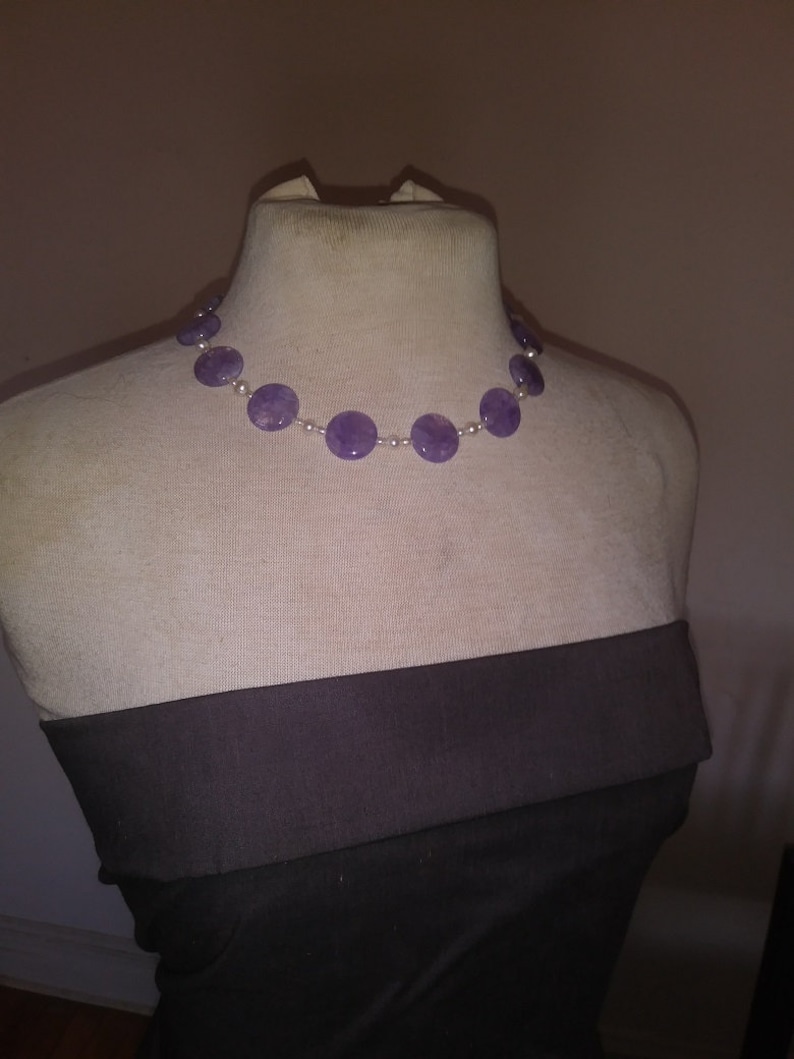 Length 18 Pearl /& Sterling Silver Necklace Lovely Lavender Brazilian Amethyst