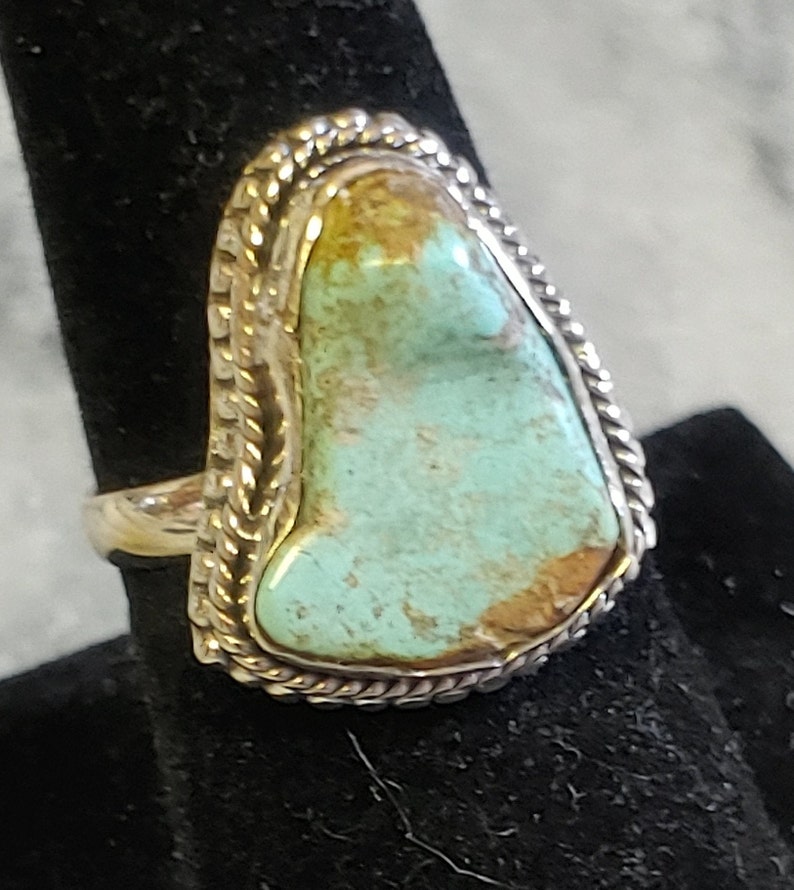 Raw Abstract Cut Turquoise /& Sterling Silver Statement Ring Size 8