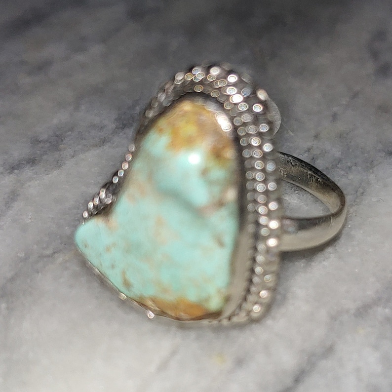 Raw Abstract Cut Turquoise /& Sterling Silver Statement Ring Size 8