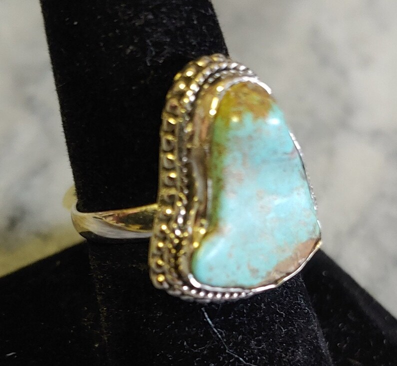 Raw Abstract Cut Turquoise /& Sterling Silver Statement Ring Size 8