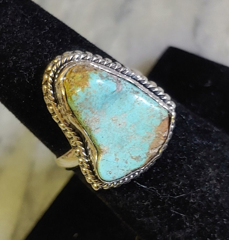 Raw Abstract Cut Turquoise /& Sterling Silver Statement Ring Size 8