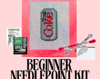 Diet Coke Needlepoint Kit | Hand-Painted Mini Canvas, Beginner Friendly