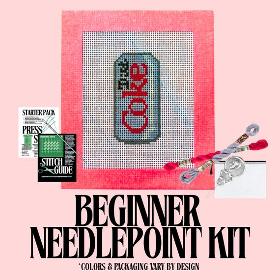 Diet Coke Needlepoint Kit | Hand-Painted Mini Canvas, Beginner Friendly