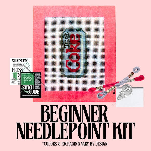 Kit de bordado de Coca-Cola Light / Mini lienzo pintado a mano, ideal para principiantes