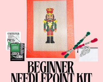 Nutcracker Needlepoint Kit C | Hand-Painted Mini Canvas, Beginner Friendly