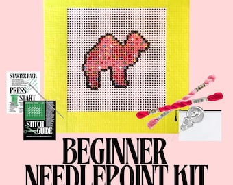 Animal Cracker Needlepoint Kit | Hand-Painted Mini Canvas, Beginner Friendly