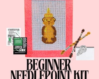 Honey Bear Needlepoint Kit | Hand-Painted Mini Canvas, Beginner Friendly