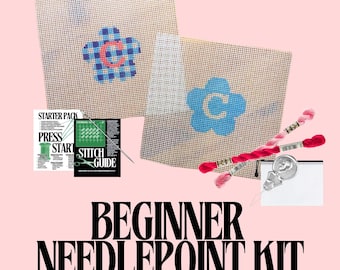 Custom Flower Power Initial Needlepoint Kit | Hand-Painted Mini Canvas, Beginner Friendly
