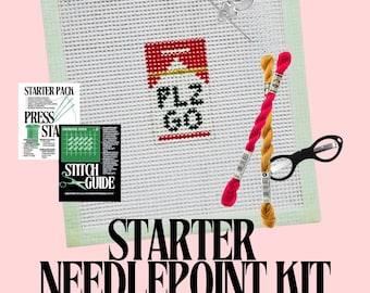 Cigarette Plz Go Starter Needlepoint Kit | Hand-Painted Mini Canvas, Beginner Friendly