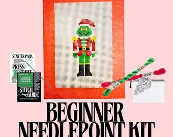 Grinch Nutcracker Needlepoint Kit | Hand-Painted Mini Canvas, Beginner Friendly