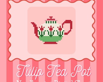 Tulip Teapot Needlepoint Chart | Floral Kettle Cross Stitch (PDF)