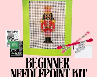 Nutcracker Needlepoint Kit A | Hand-Painted Mini Canvas, Beginner Friendly