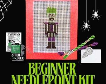 Beetlejuice Needlepoint Kit | Hand-Painted Mini Halloween Canvas, Beginner Friendly