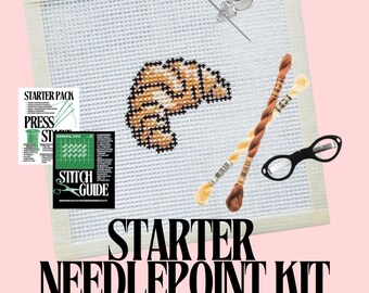 Croissant Starter Needlepoint Kit | Hand-Painted Mini Canvas, Beginner Friendly
