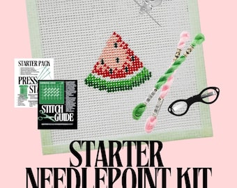 Watermelon Starter Needlepoint Kit | Hand-Painted Mini Canvas, Beginner Friendly