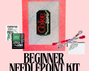Kit de bordado Coca-Cola Zero / Mini lienzo pintado a mano, ideal para principiantes