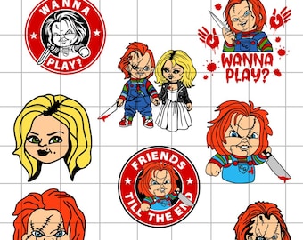 Chucky Svg Bundle, Horror Movie Svg, Wanna Play Chucky And Bride Png, Chucky and Tiff Png, Horror Movie Killers Png, Halloween Couple Png