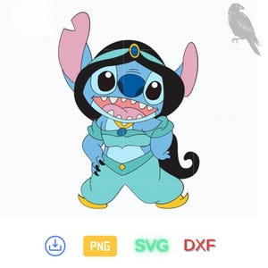 Stitch Principessa Jasmine SVG, Stitch Svg, Stitch Clipart, Sublimazione carina, Maglietta carina Png, File digitale