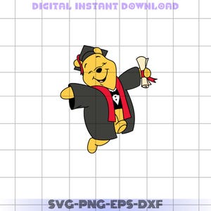 Graduación de Winnie the Pooh SVG, Clipart de Graduado, Archivo Digital Escolar, Personajes de Dibujos Animados SVG para Cricut