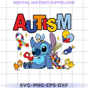 Autism Stitch With Lilo Png, Sublimation Design Download, Autism Awareness Png, Autism Puzzle Png, Stitch Png, Sublimate Designs Download