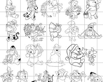 Printable Winnie the Pooh Outline Christmas PNG SVG Bundle (Digital Download)
