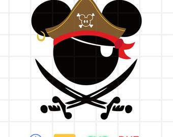 Pirate Mouse And Friends Svg, Disegni facili da usare, Personaggi dei cartoni animati, Svg a strati per colori, Png trasparenti, File di taglio facili per Cricut.