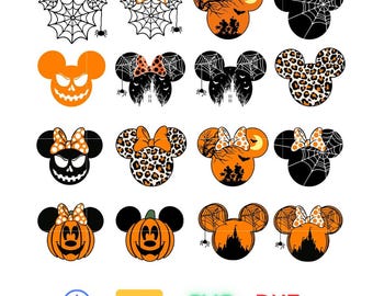 Pacchetto testa di zucca di Topolino / Fusione di zucca di Halloween / Stampa digitale / Divertimento di Halloween / Svg / Png / Dxf / Eps