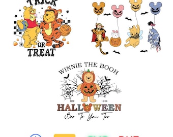 Winnie the Pooh Halloween SVG vintage, Pooh SVG, Pooh e i suoi amici Halloween PNG, Disneyland Pooh zucca PNG, download digitale