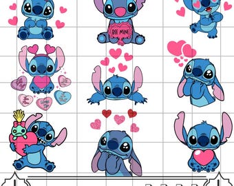 Pacchetto SVG Stitch per San Valentino, file digitale di cartoni animati d'amore
