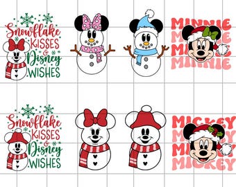Snowman Mouse Svg Bundle, Snowflakes Mickey Digital File, Christmas Minnie Clipart