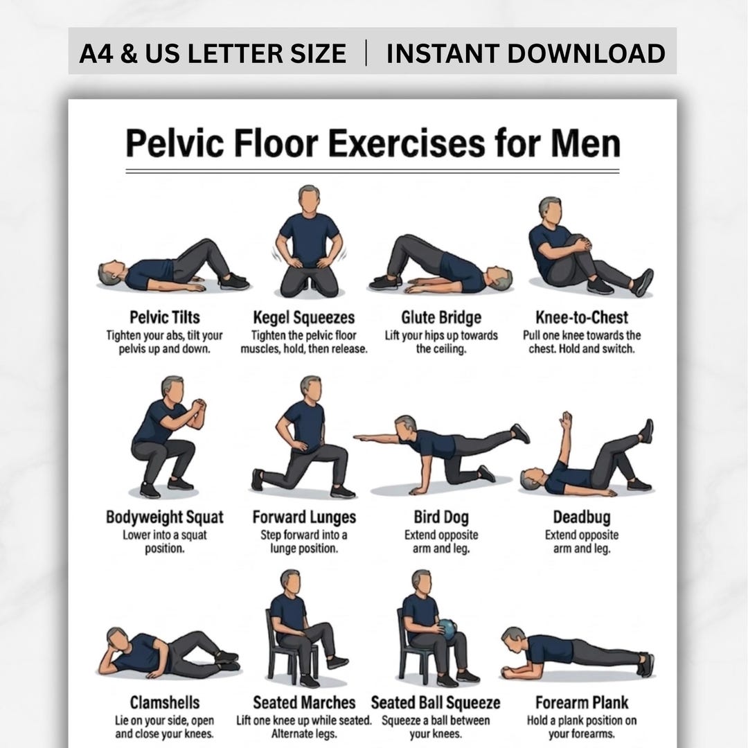 Pelvic Floor Exercises for Men Printable, Male Pelvic Floor Workout ...