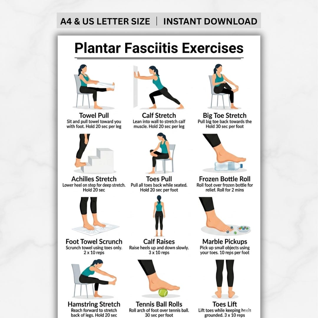 Plantar Fasciitis Exercises Printable, Stretching for Heel and Foot ...