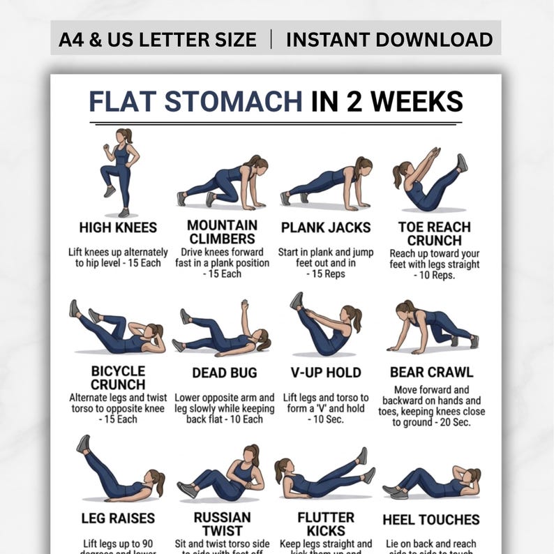 Flat Stomach in 2 Weeks, Belly Fat Loss Exercises for Women, Flat Belly ...