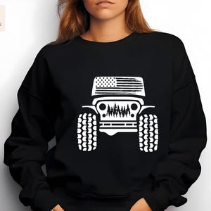 American Offroad Sweatshirt, USA Flag 4WD Forest Crewneck, 4x4 Hoodie