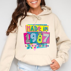 made in 1987 limited edition text on sand color hoodie