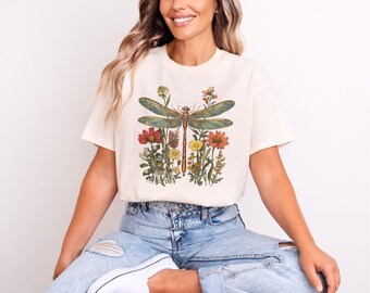 Vintage Dragonfly Shirt, Botanical Nature Garden Tee